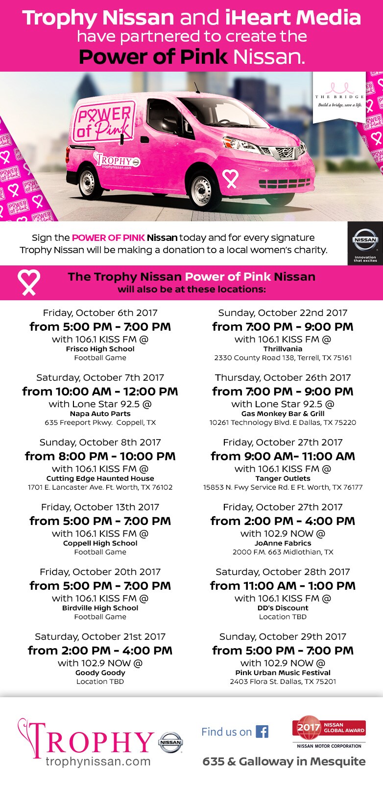 Trophy Nissan & In Hear Radio Power of Pink Tour Dates