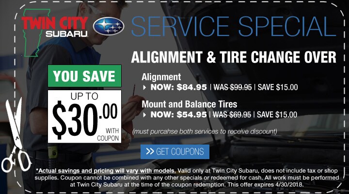 Subaru Alignment and Tire Change Over Coupon Subaru Alignment and Tire Change Over Coupon
