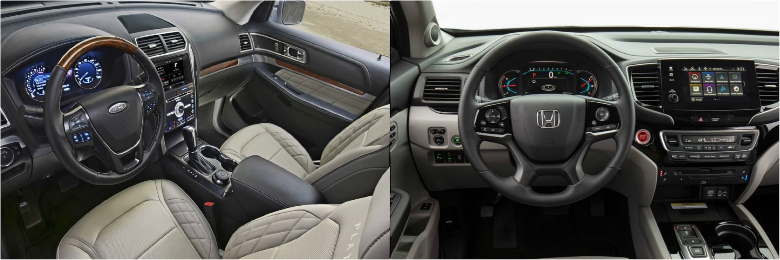 2019-ford-explorer-vs-2019-honda-pilot-interior-dashboard.jpg Interior dashboard comparison of a Ford Explorer vs. Honda Pilot