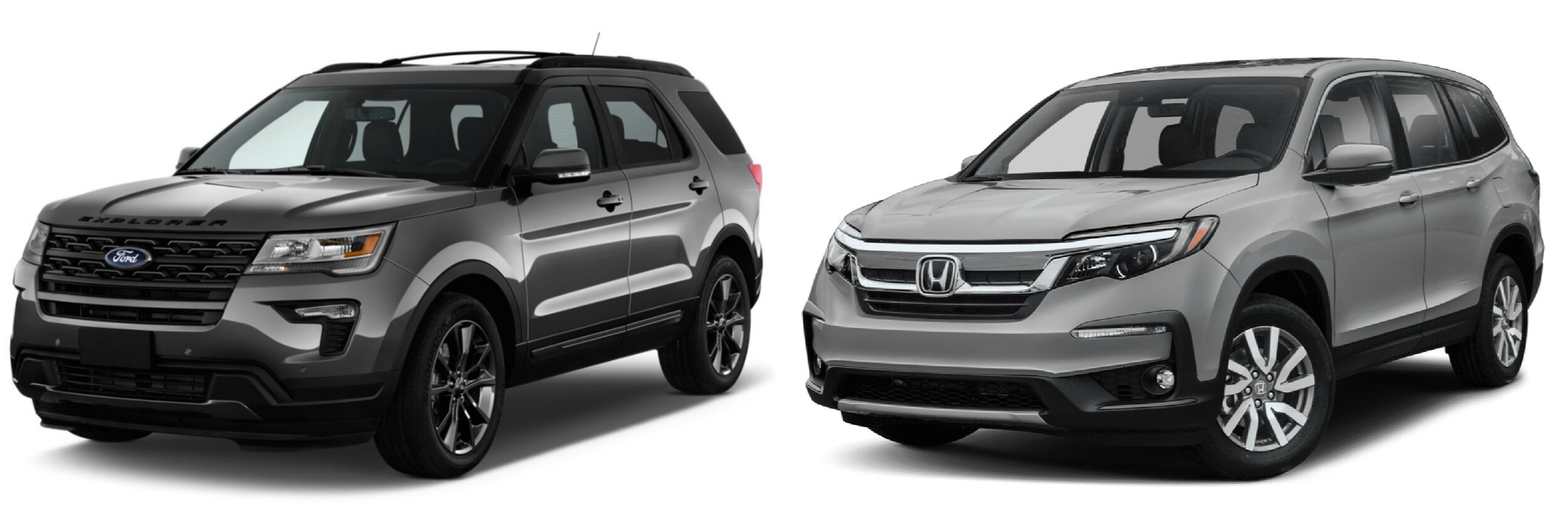 2019-ford-explorer-vs-2019-honda-pilot-exterior.jpg Profile view and comparison between the Explorer and Pilot