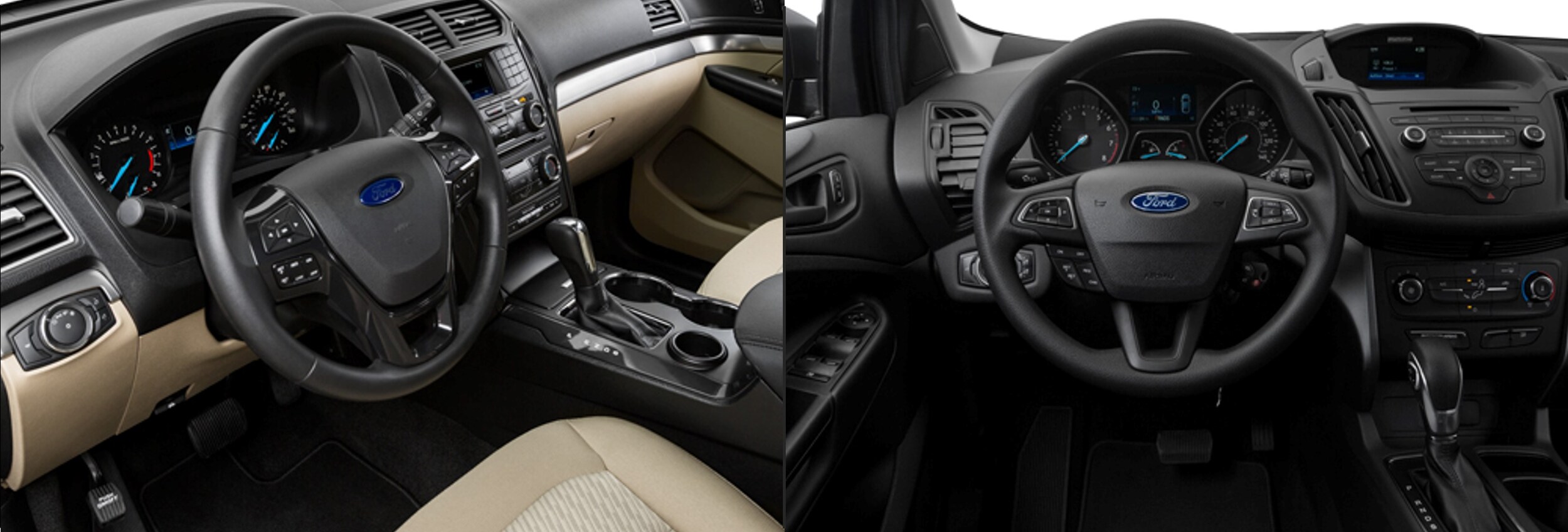2018-ford-escape-vs-ford-explorer-dashboard-phil-long-valucar-academy-used-car-dealership-colorado-springs.jpg interior dashboard comparison between a 2018 Ford Explorer and an Escape