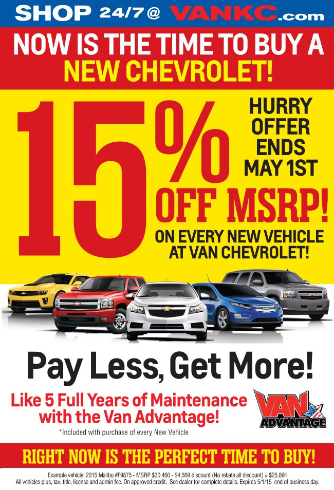 Van Chevy 15% Off MSRP