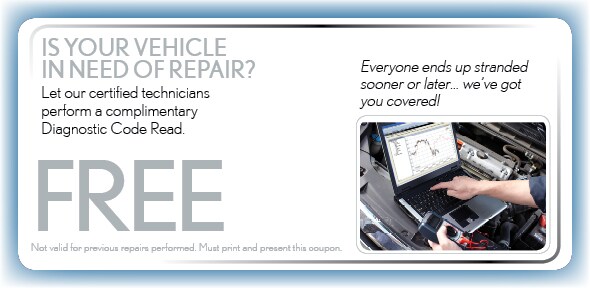 Complimentary Diagnostic Code Read Coupon, Arlington, TX Automotive Service Special. If no image displays, this offer has ended. Complimentary Diagnostic Code Read Coupon, Arlington, TX Honda Service Special. If no image displays, this offer has ended.
