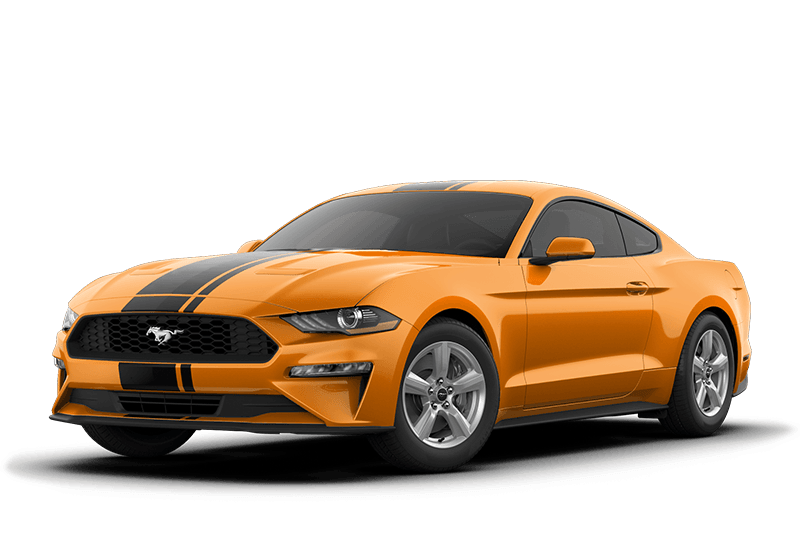 An orange 2019 Ford Mustang EcoBoost