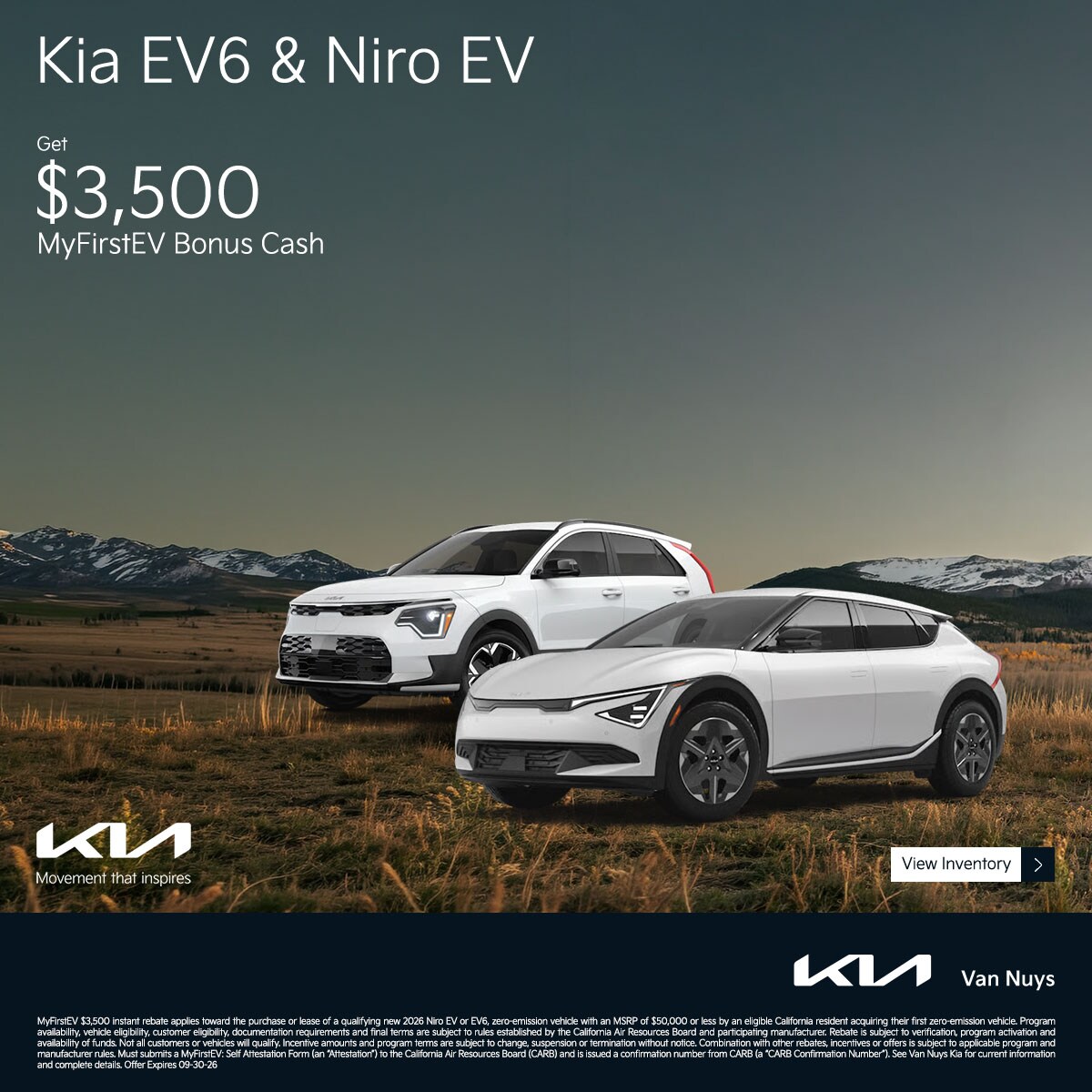 SEP2026_Slider_New_EV_Kia_EV6%20%26%20Niro%20EV_2026_Offer_Bonus%20Cash_1200x1200_09-30-2026.jpg
