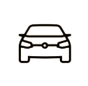 A navy and white illustrated front-view of a car.