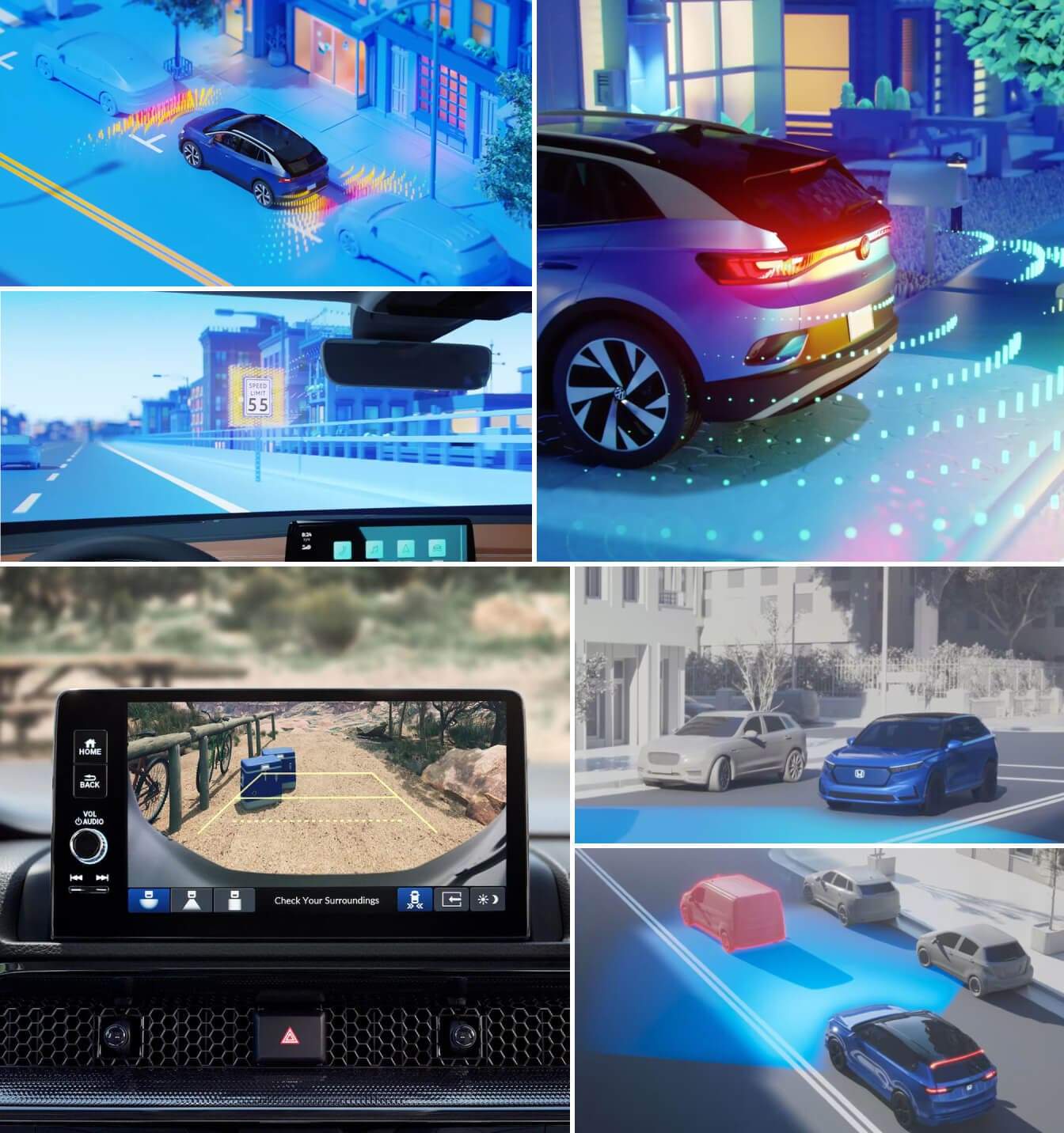 Dramatizations of VW Tiguan and Honda CR-V safety features