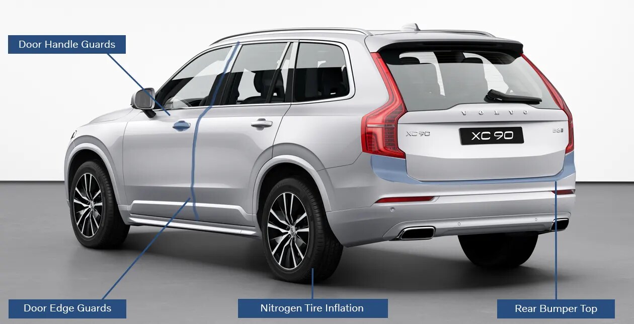 TommyCar Protection Package: Door Handle Guards, Door Edge Guards, Rear Bumper Top & Nitrogen Tire Inflation Volvo XC90 With Door Handle Guards, Door Edge Guards, Rear Bumper Top & Nitrogen Tire Inflation Protections shown