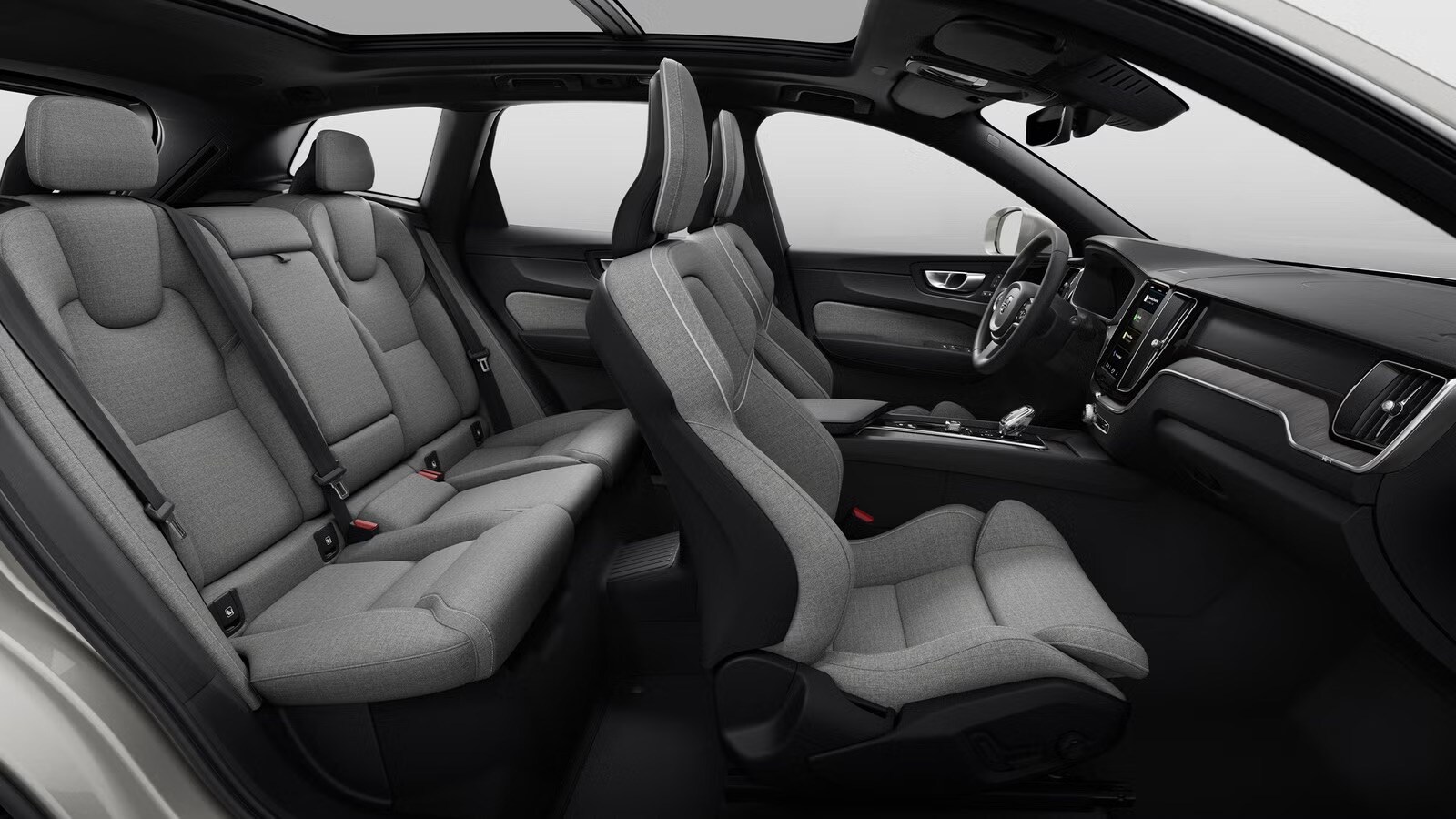 The Volvo XC60 center console houses your google assistant, satellite radio, and other creature comforts.