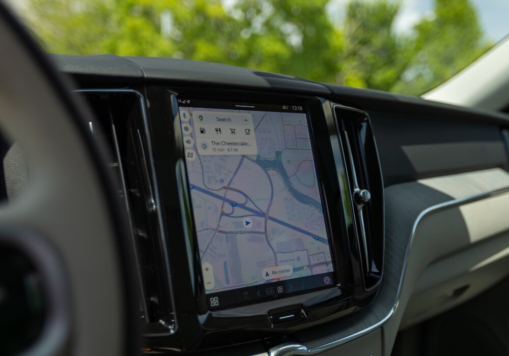 volvo-xc60-for-sale.png Close up photo of a map pulled up on the infotainment system in the Volvo XC60 interior