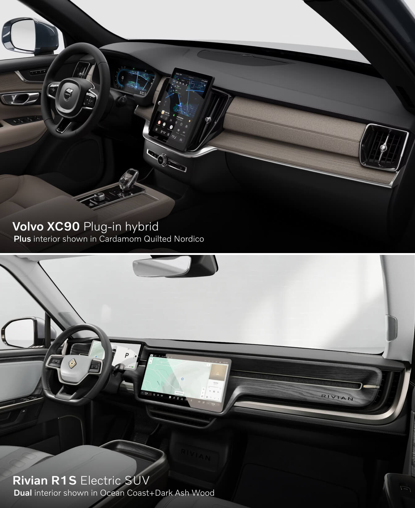 Rivian R1S vs. Volvo XC90 Recharge Interior and Technology