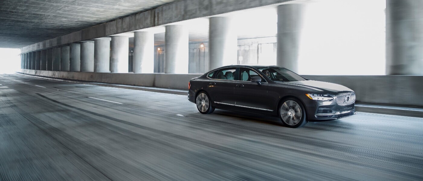 2021 Volvo S90 driving under a tunnel