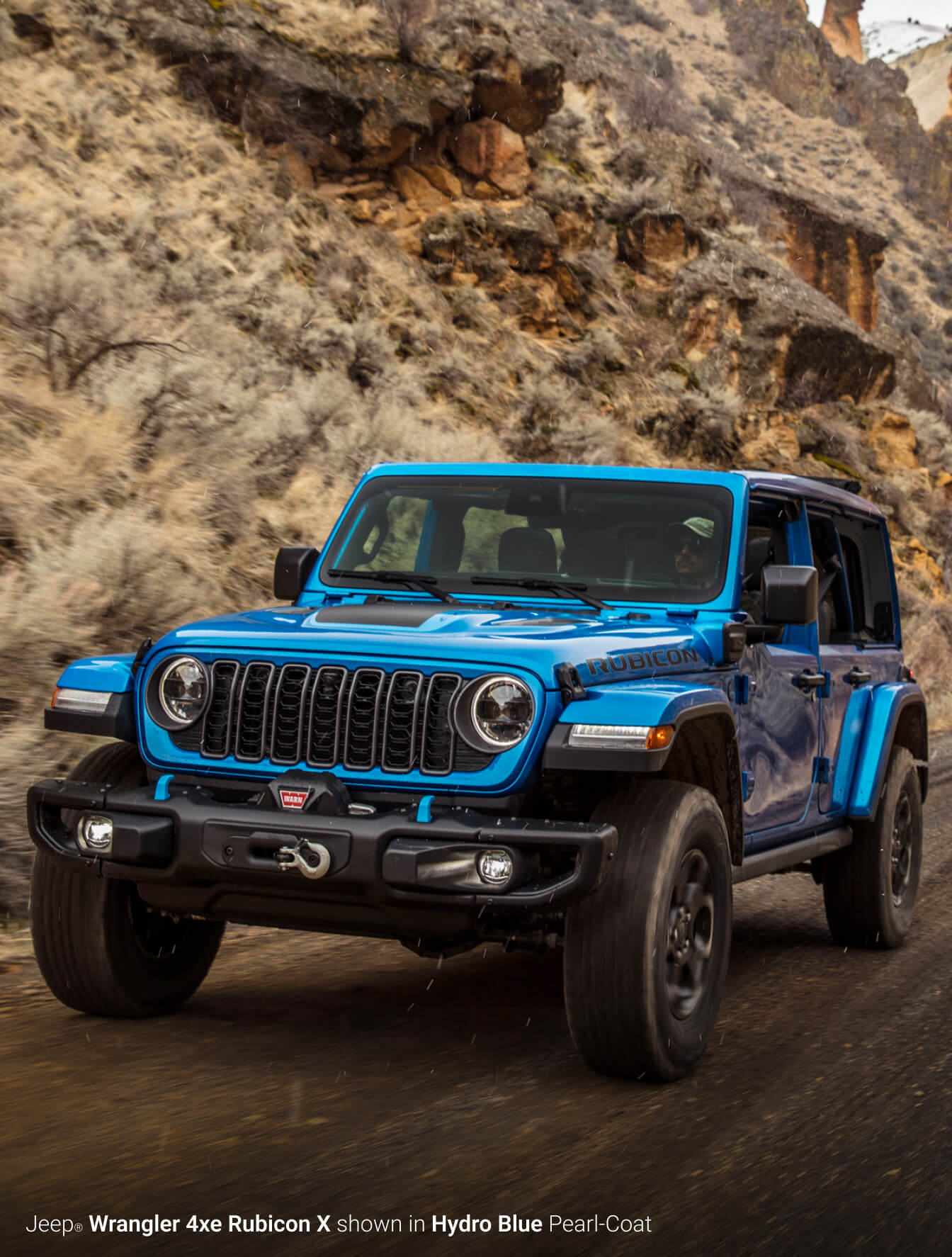 Jeep Wrangler 4xe Rubicon X Shown in Hydro Blue Pearl-Coat