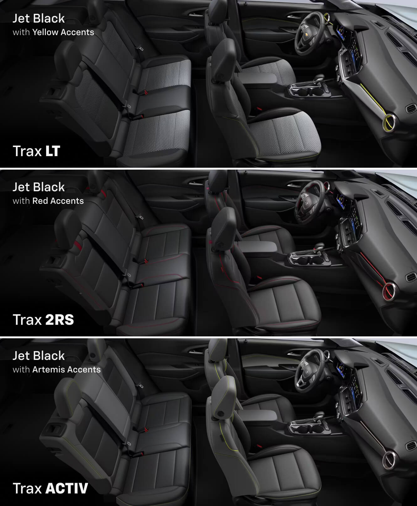 Jet Black with Yellow Accents, Jet Black with Red Accents & Jet Black with Artemis Accents