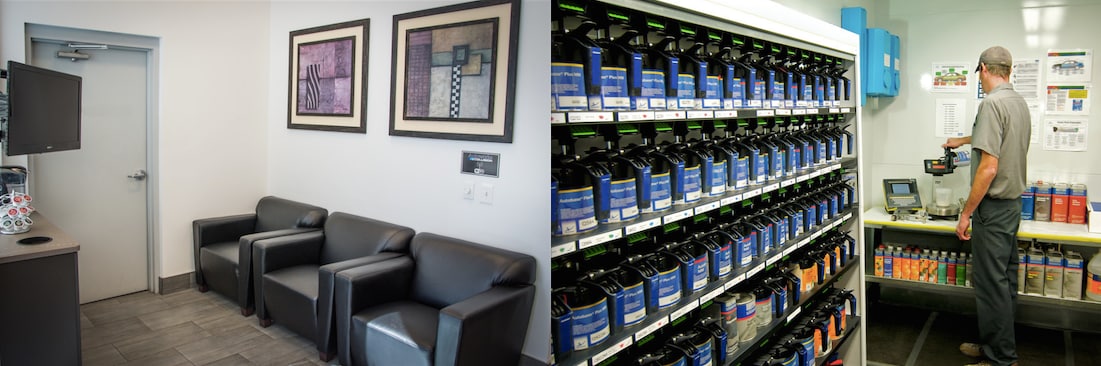 Customer lounge and paint mixing station at Autoworks Collision of Wayzata