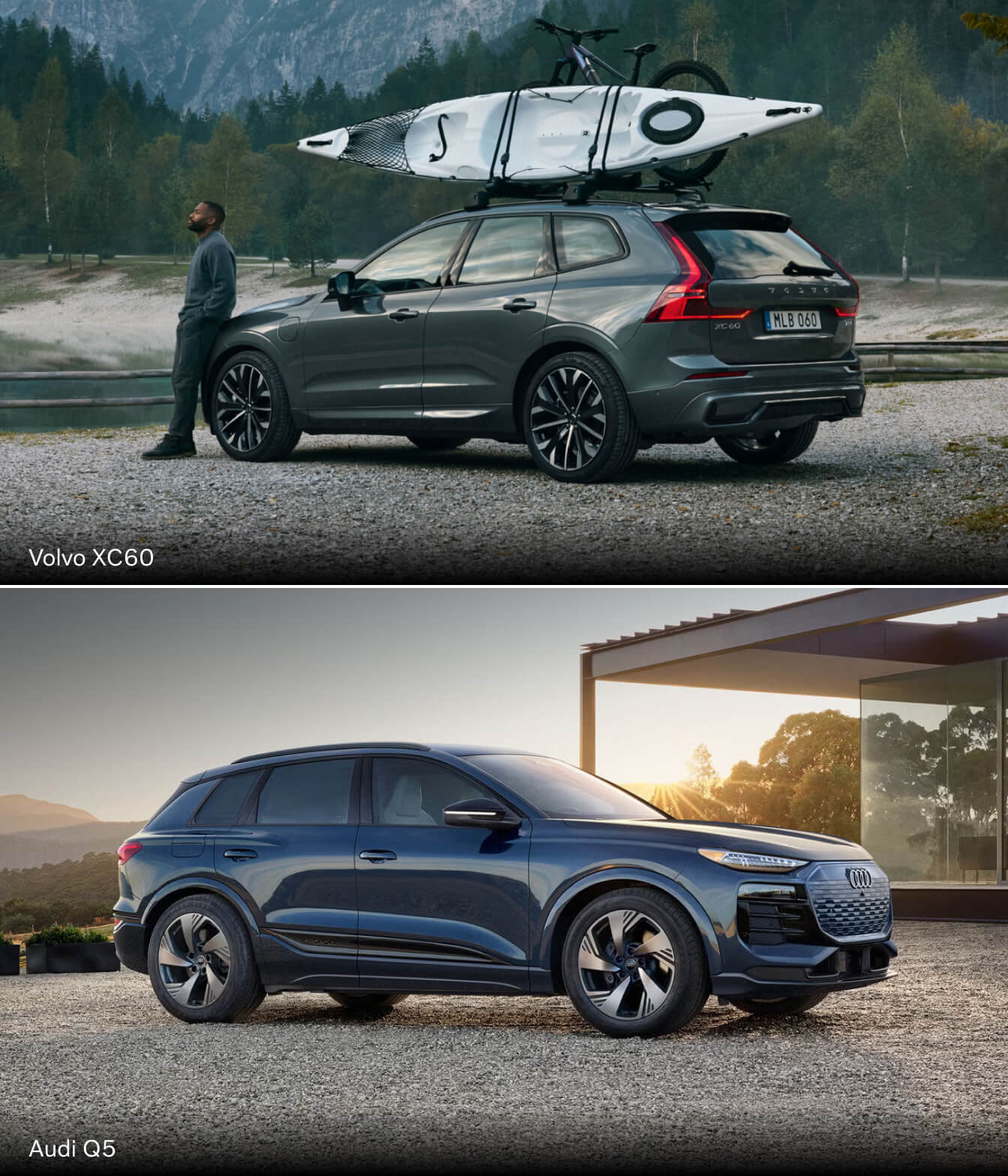 Volvo XC60 in Green vs. Audi Q5 in Blue