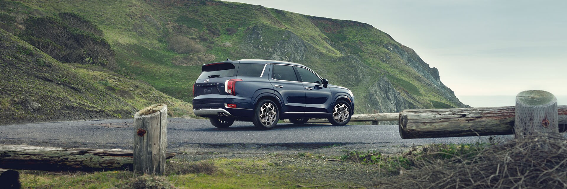 Accessories that help keep your Hyundai protected at West Broad Hyundai in Henrico, VA | Upper Angle of Hyundai Palisade Calligraphy Parked on Cliff Side