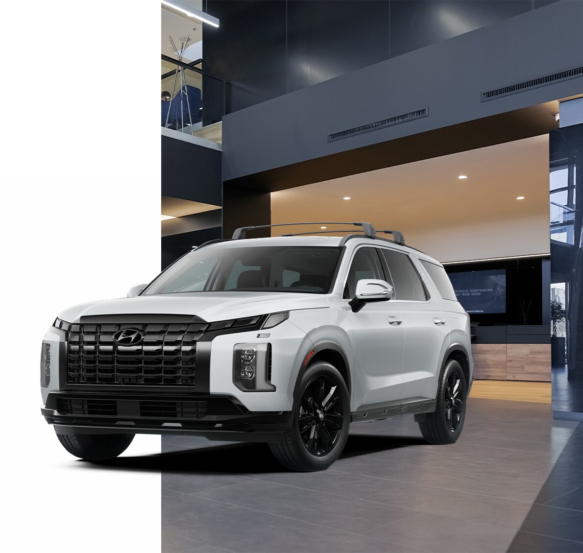 Vehicle Registration Taxes and Fees at West Broad Hyundai in Henrico, VA | White 2023 Hyundai Palisade overlapping a picture of car dealership