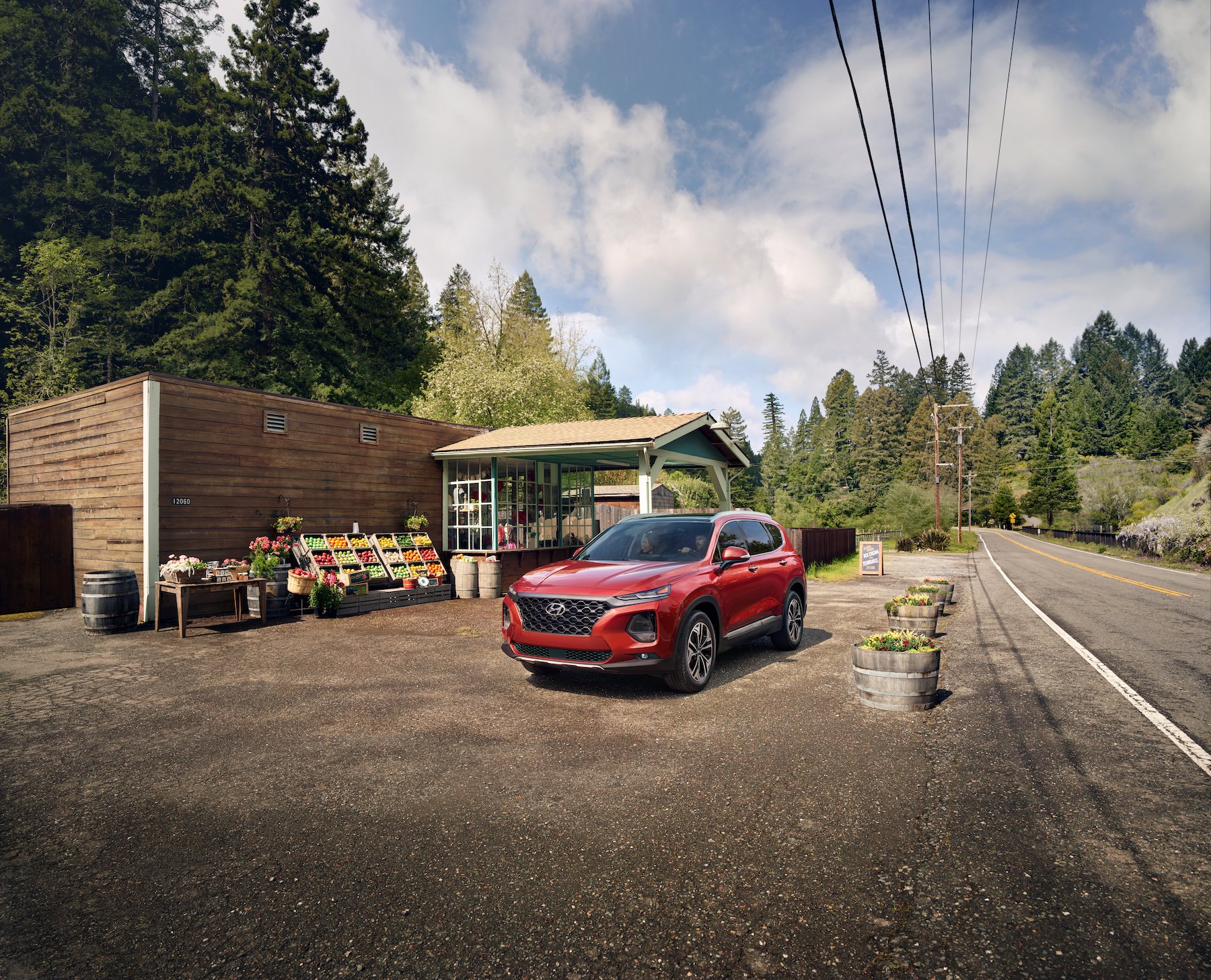 West Broad Hyundai is a Hyundai Dealership in Richmond, VA | 2020 Hyundai Santa Fe outside of flower shop