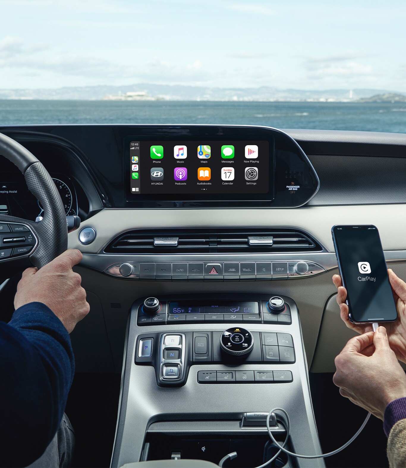 Android Auto vs. Apple CarPlay at West Broad Hyundai in Henrico, VA | Interior of a Hyundai Palisade with apple carplay displayed on the center console