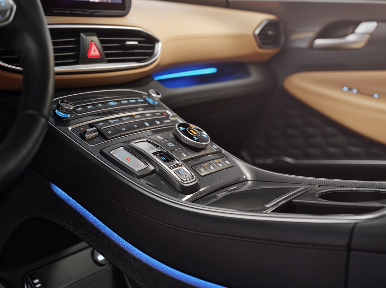2023 Hyundai Santa Fe at West Broad Hyundai | Interior shot of a 2023 Santa Fe center console