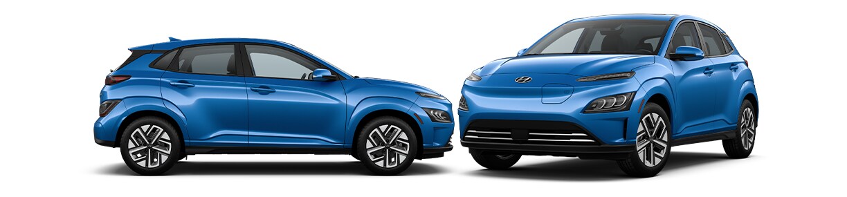 How to prepare your home for your new Electric Vehicle at West Broad Hyundai in Henrico, VA | Side and front view of a bright blue 2023 Hyundai Kona EV