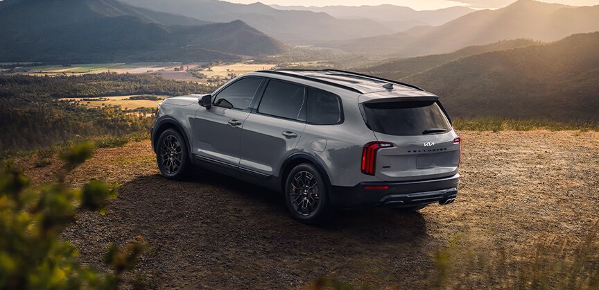Performance features of the 2022 Telluride at West Broad Kia of Richmond | 2022 Kia Telluride sitting on cliff overlooking sunny landscape