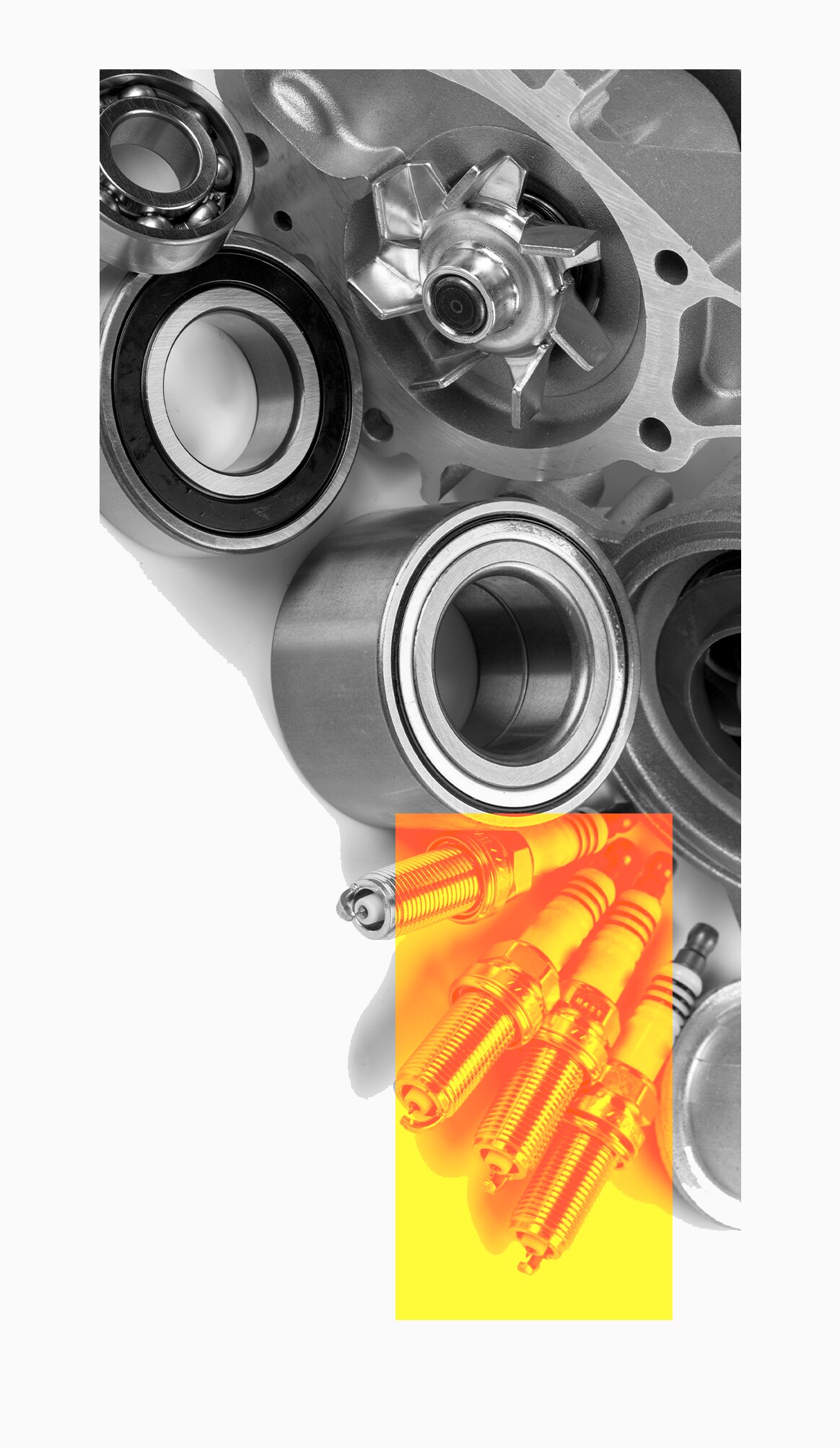 Vehicle Warranty Information at West Broad Kia in Henrico, VA | Pile of car parts on white background with orange box highlighting the part
