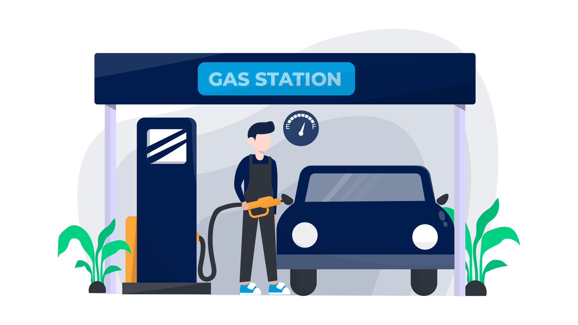 What Type of Gas is Best for My Car? | West Broad Volkswagen in Richmond | Illustration of a Man Filling His Vehicles Tank at a Gas Station