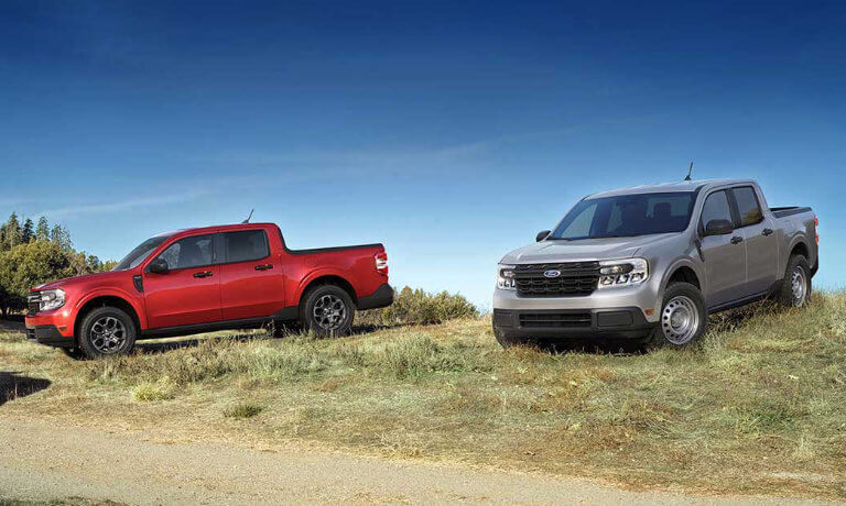 2022 Ford Maverick lineup on a hill