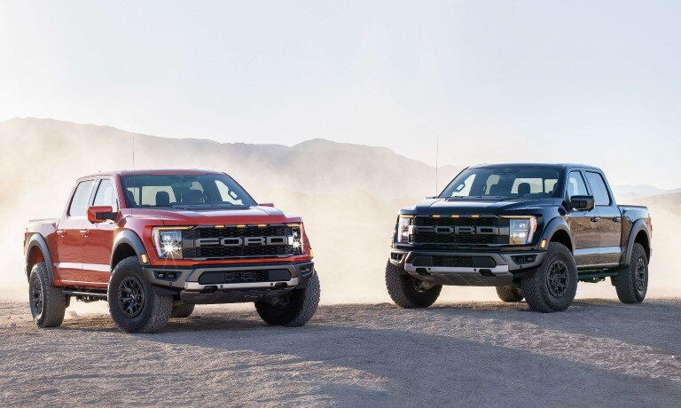 2023 Ford F-150 lineup at a desert with a horizon