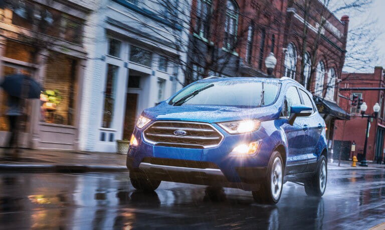 2019 Blue EcoSport Driving in the Rain