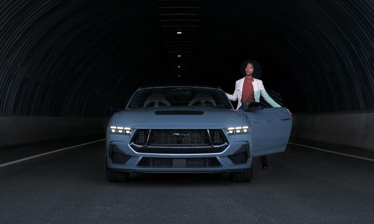 2024 Ford Mustang parked in a tunnel featuring the front view