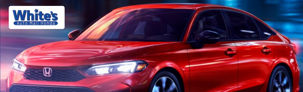 Best%20Car%20Dealerships%20Near%20Clarksville%20for%20Every%20Budget1.png 2025 Honda Civic parked in front of White's Auto Mall Honda - outstanding lease and finance deals available