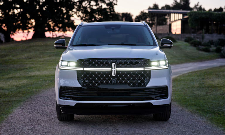 2027 Lincoln Navigator parked head-on with headlights