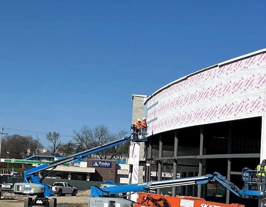 Exterior Waterproofing Installation Is In Progress At The New Building. Exterior Waterproofing Installation Is In Progress at our new Wilde Subaru home in Waukesha.