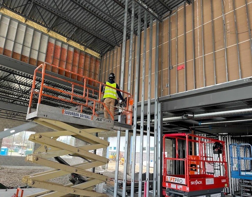 Interior Metal Stud Framing Installation In Progress. Interior Metal Stud Framing Installation In Progress.