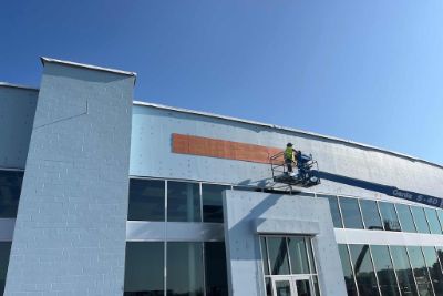 Preparation For Exterior Signage Installation In Progress Preparation For Exterior Signage Installation In Progress
