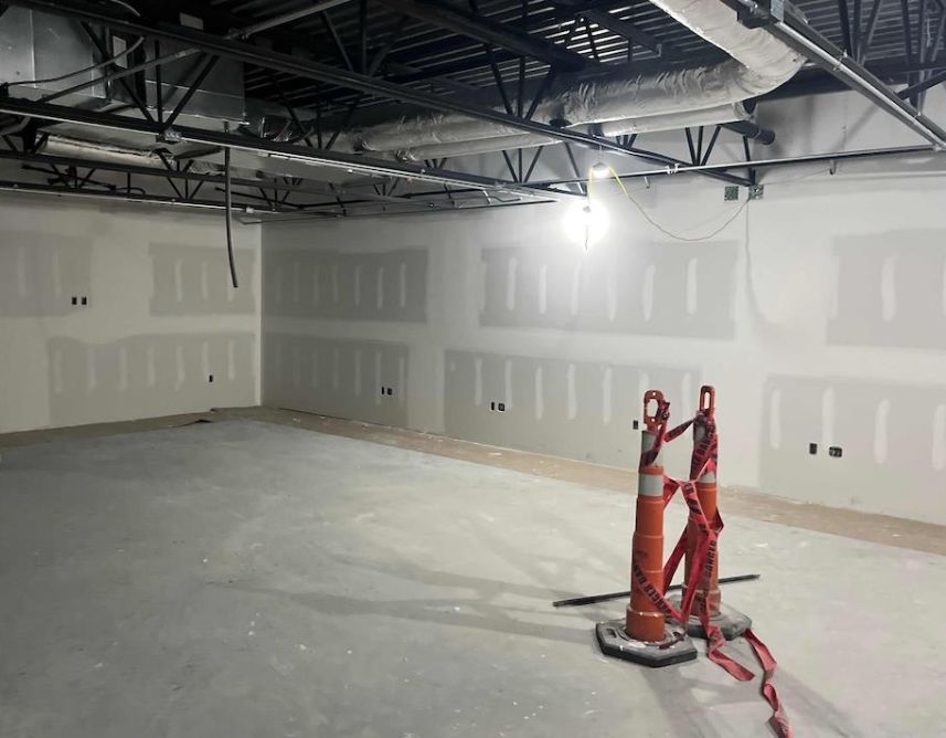Interior Drywall Finishing In Progress At Second Floor. Interior Drywall Finishing In Progress At Second Floor.