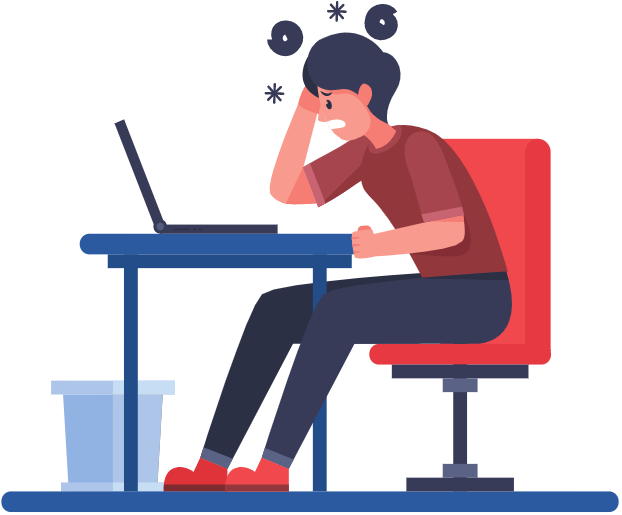 stressed person sitting at a desk looking at a laptop stressed person sitting at a desk looking at a laptop