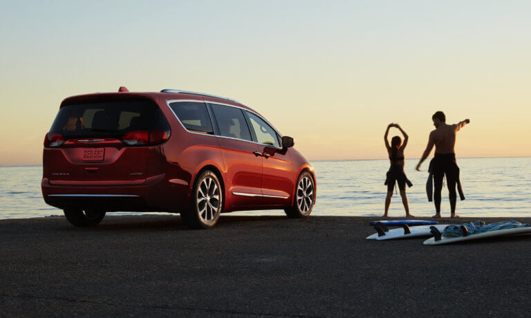 2019 Chrysler Pacifica exterior at beach with surfers