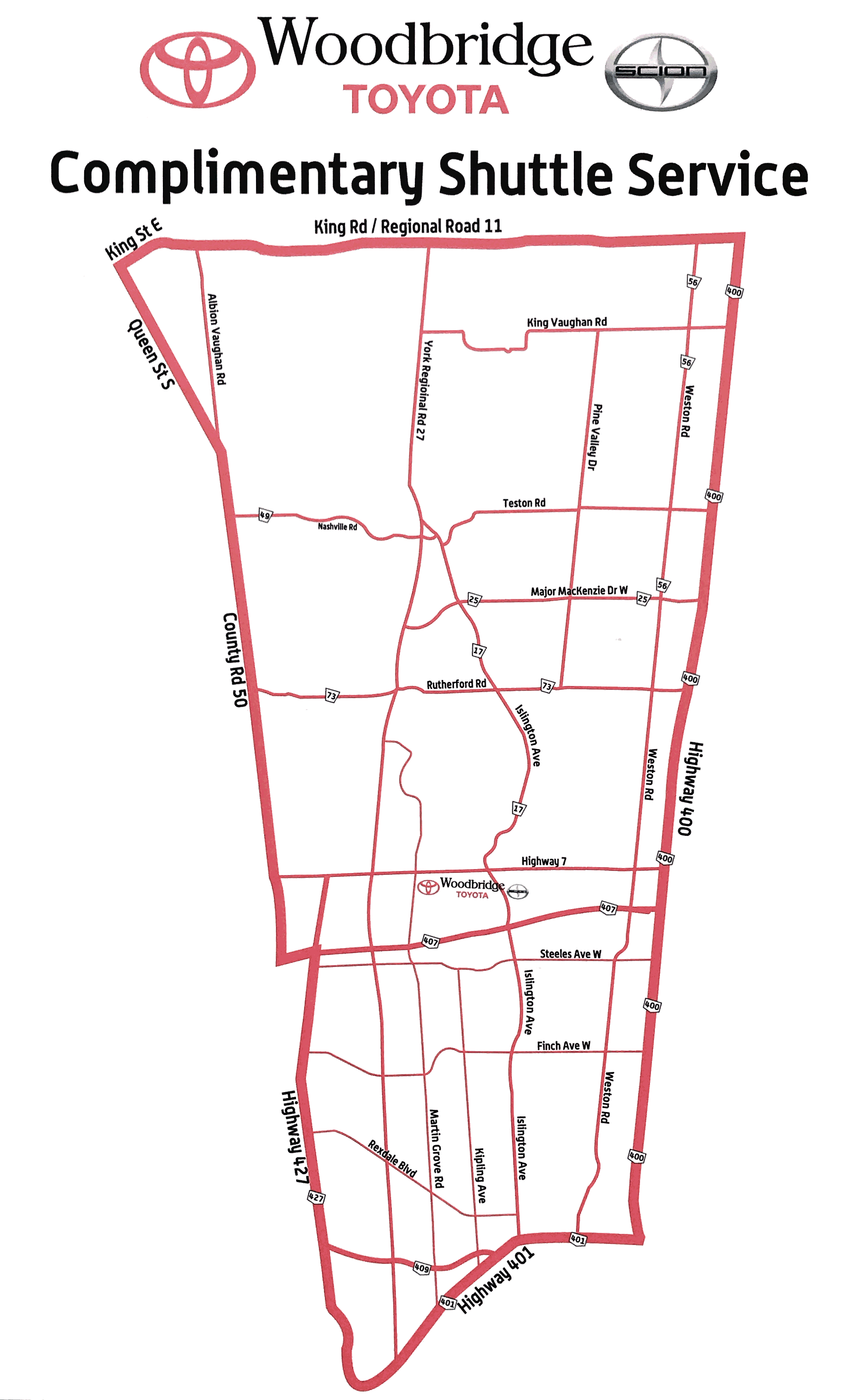 Shuttle Service Map - Woodbridge Toyota Shuttle Service Map - Woodbridge Toyota