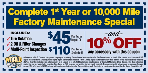 Service Special from World Jeep
Chrysler Dodge Ram Shrewsbury