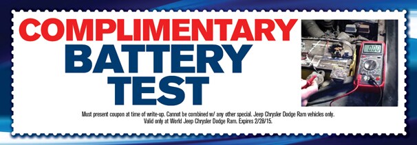 Complimentary Battery Test from World Jeep Chrysler Dodge Ram Shrewsbury NJ