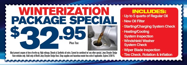 Winterization Special from World Jeep Chrysler Dodge Ram Shrewsbury NJ