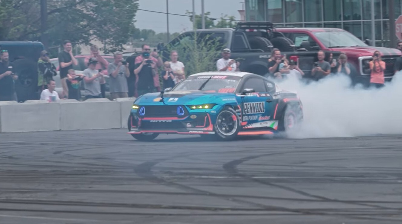RTR drift car during a burnout at the Young Ford Utah RTR Drift Event