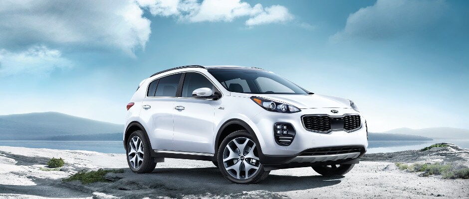 Service & Repair Your Kia A white Kia SUV parked on a rocky terrain
