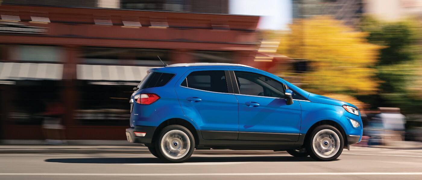 Blue 2018 Ford EcoSport in motion