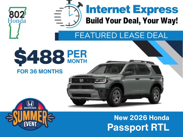 Explore 2026 Honda Passport Lease Specials at 802 Honda in Berlin, VT 2026 Honda Passport Lease Offers in Vermont - 802 Honda