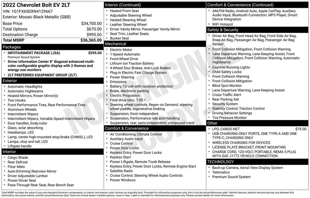 Used 2022 Chevrolet Bolt EV 2LT Hatchback